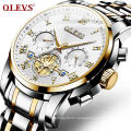 OLEVS 2859 Fashion Business men quartz watch tourbillon logo design multi-time zone steel watch Luxury Quartz Wristwatch